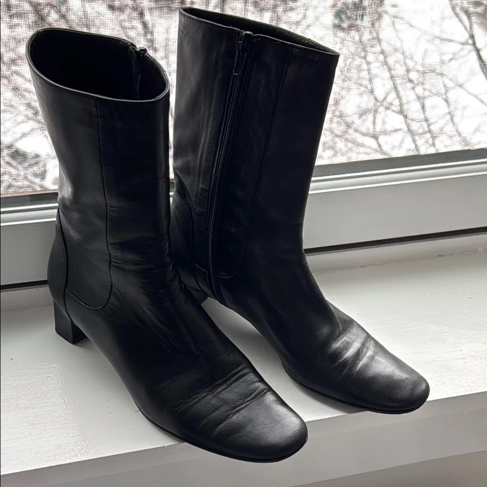 Cole Haan Vintage Leather Black Heeled Mid-Calf Boots Made in Italy - Picture 15 of 15